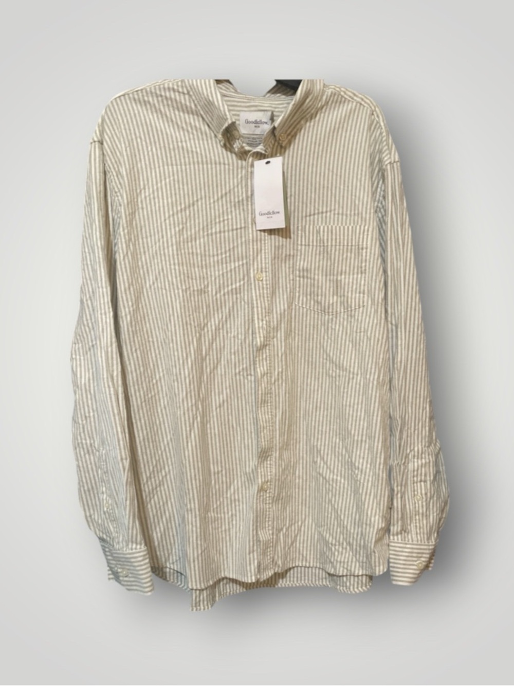 Goodfellow & Co Men’s Striped Button-Down Shirt - Cream & Green